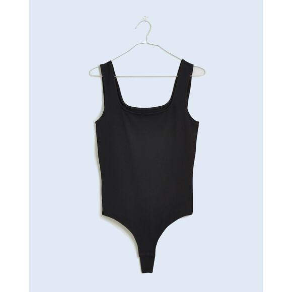 Madewell Wide Strap Tank Thong Bodysuit Black Stretch Cotton Blend Small NWT - Picture 6 of 13